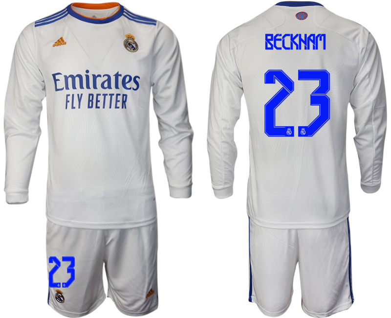 Men 2021-2022 Club Real Madrid home white Long Sleeve #23 Soccer Jerseys->real madrid jersey->Soccer Club Jersey